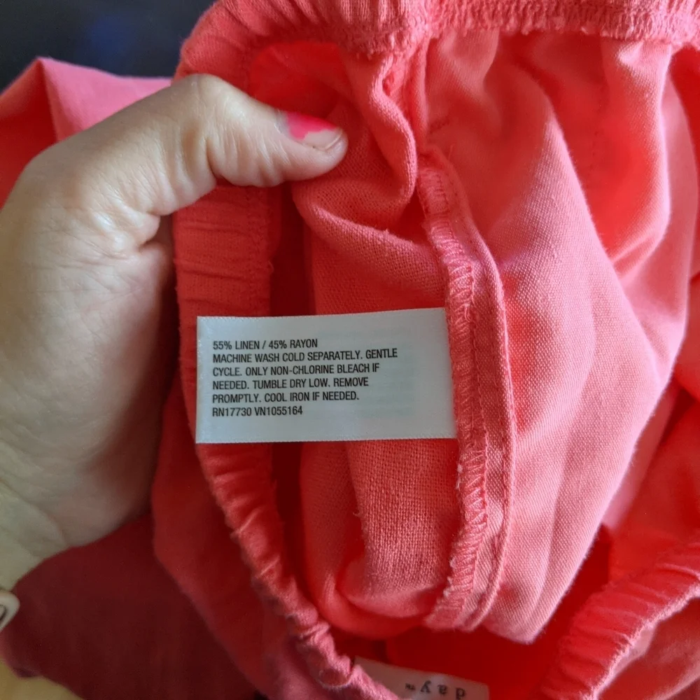 A New Day Linen Short Sleeve Button-Down Boxy Camp Shirt Women's Large Pink - Picture 11 of 11